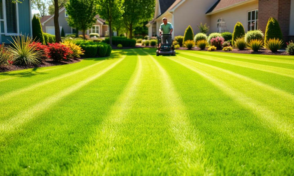 Freshly mowed lawn with clean striping